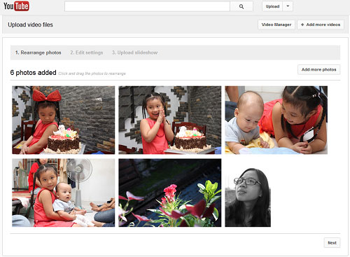 Tạo slideshow bằng YouTube