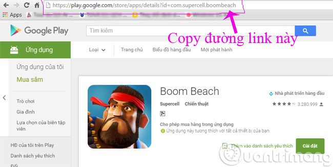 Description: Copy đường link địa chỉ ứng dụng