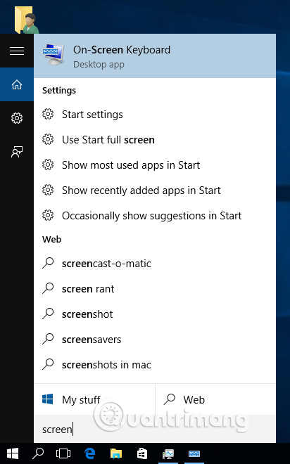 Description: mở menu > gõ screen hoặc onscreen