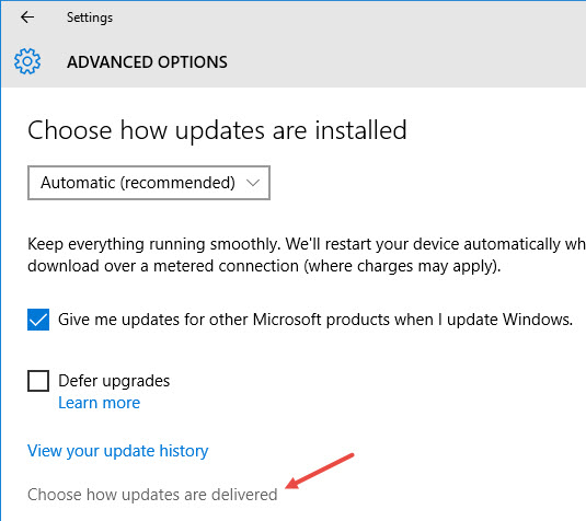 chọn liên kết Choose how updates are delivered