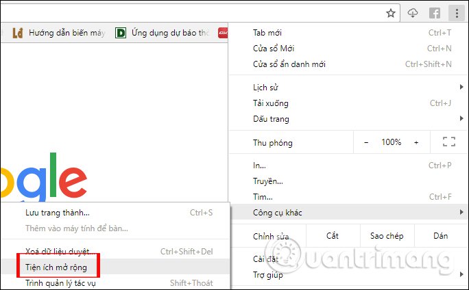Tiện ích mở rộng trên Chrome